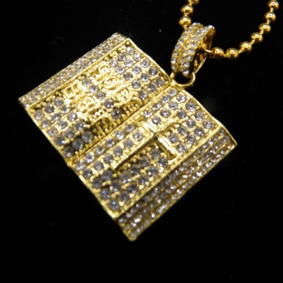 18k Gold plated CZ Cross Bible Pendant - Picture 6 of 7
